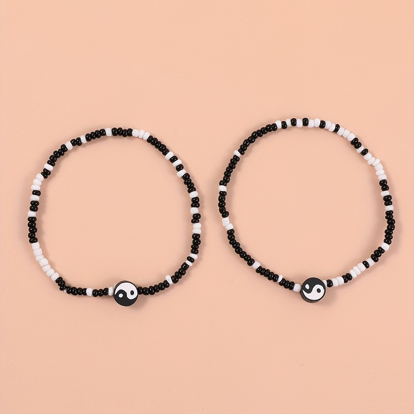 2pc Minimalist Yin Yang Beaded Anklet Set, Daily Wear